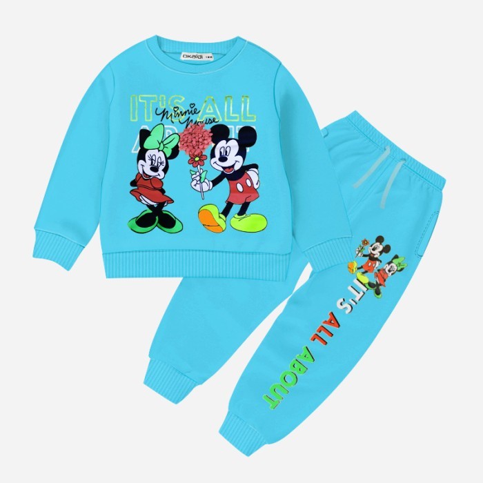  Baby Sweat Shirt & Trouser Set Cartoon Graphics Print - Sky Blue 