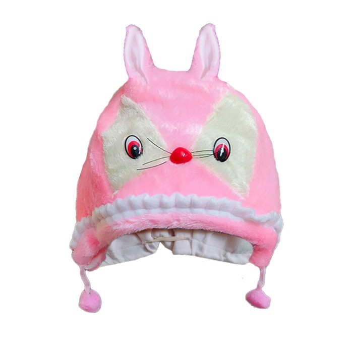  Baby Double Layer Tie Knot Cap Cartoon Design - Light Pink 