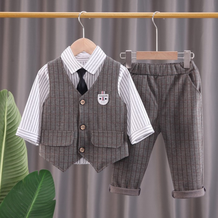  Baby Gentle Three-Piece Suit Set - Khaki Color 