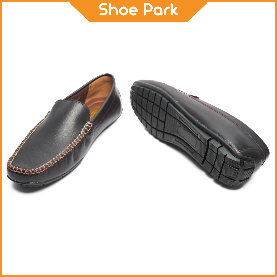 Premium Leather Coffee Plain Loafer For Men 