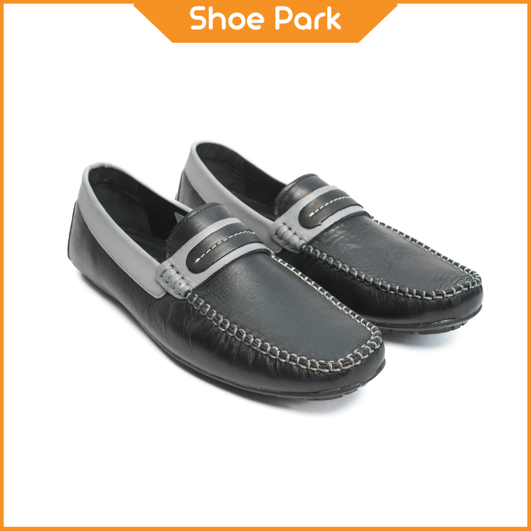  Premium Leather White Black Combo Loafer For Men 