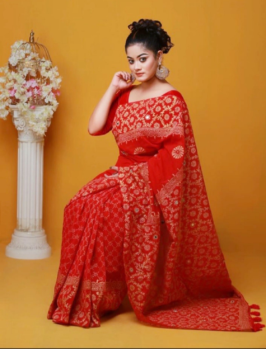 Exclusive Designer  Half Silk Block Print With Less Work Saree For Woman