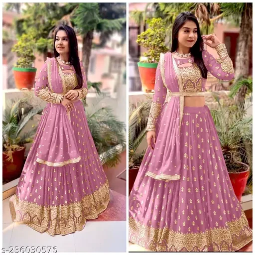 Pink Embroidered Faux Georgette Lehenga Choli