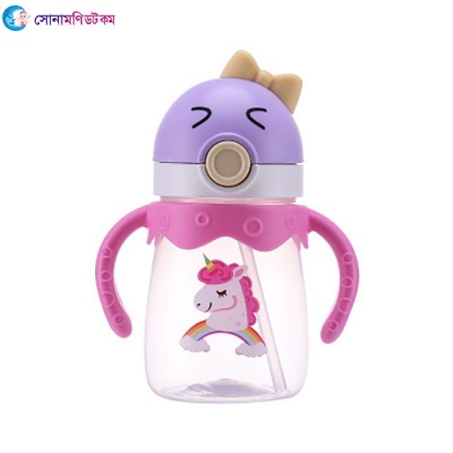 Water Bottle- Mum Pot with Straw Cup- Pink Color 350 ML