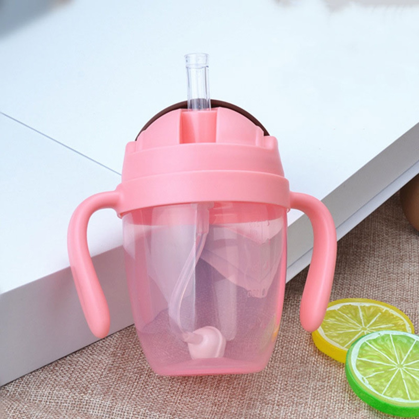 Water Bottle- Mum Pot with Straw Cup 300 ML-Pink